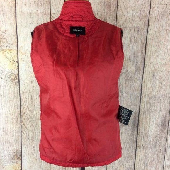 NINE WEST Red Scroll Quilted High Neck Vest Sz S - Picture 8 of 11